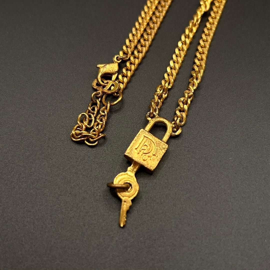 Christian Dior Necklace with Dior Logo Padlock Key Gold