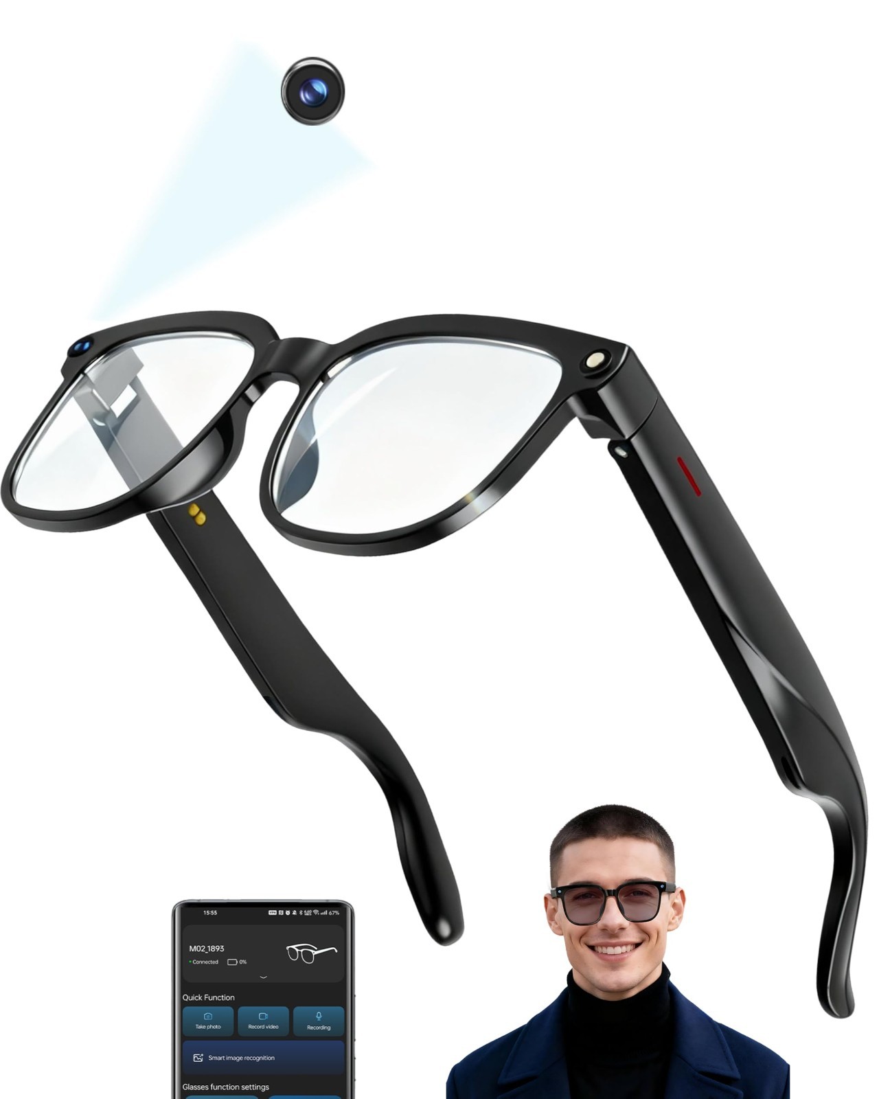4K AI Smart Glasses - Bluetooth Hands-Free Recording, Audio, First-Person Camera