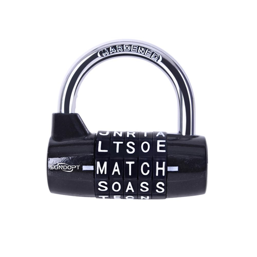 Black Gym Lock - 5 Letter Word & 5 Digit Combination Lock - Safety Padlock fo...