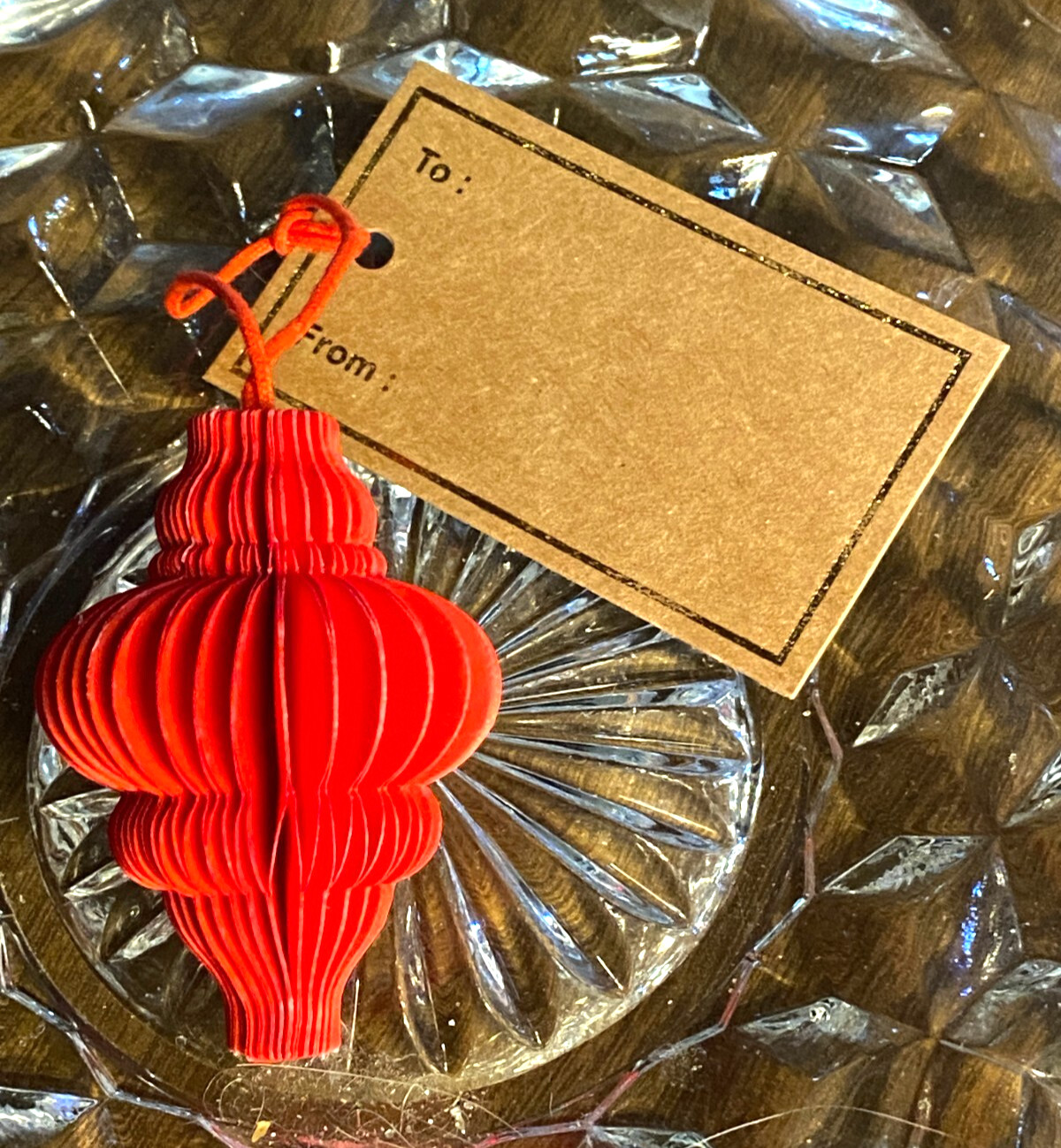 NOS Mini Red Honeycomb Feather Tree Christmas Ornament 2"