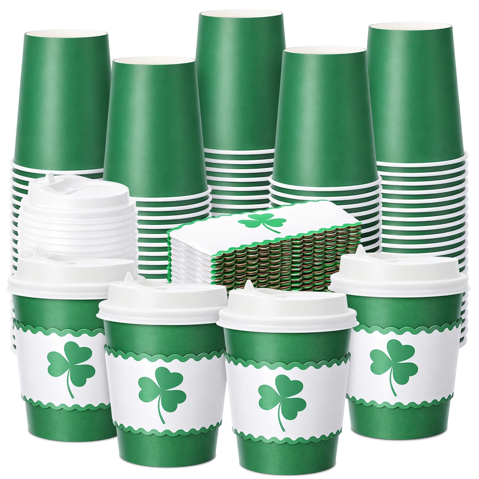 Jingmore 48 Pcs St. Patrick's Day Disposable Coffee Cups with 8 oz, Green 