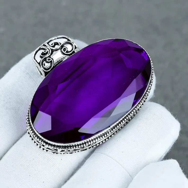 Purple Tourmaline Gemstone Handmade 925 Sterling Silver Jewelry Pendant Sz -2''
