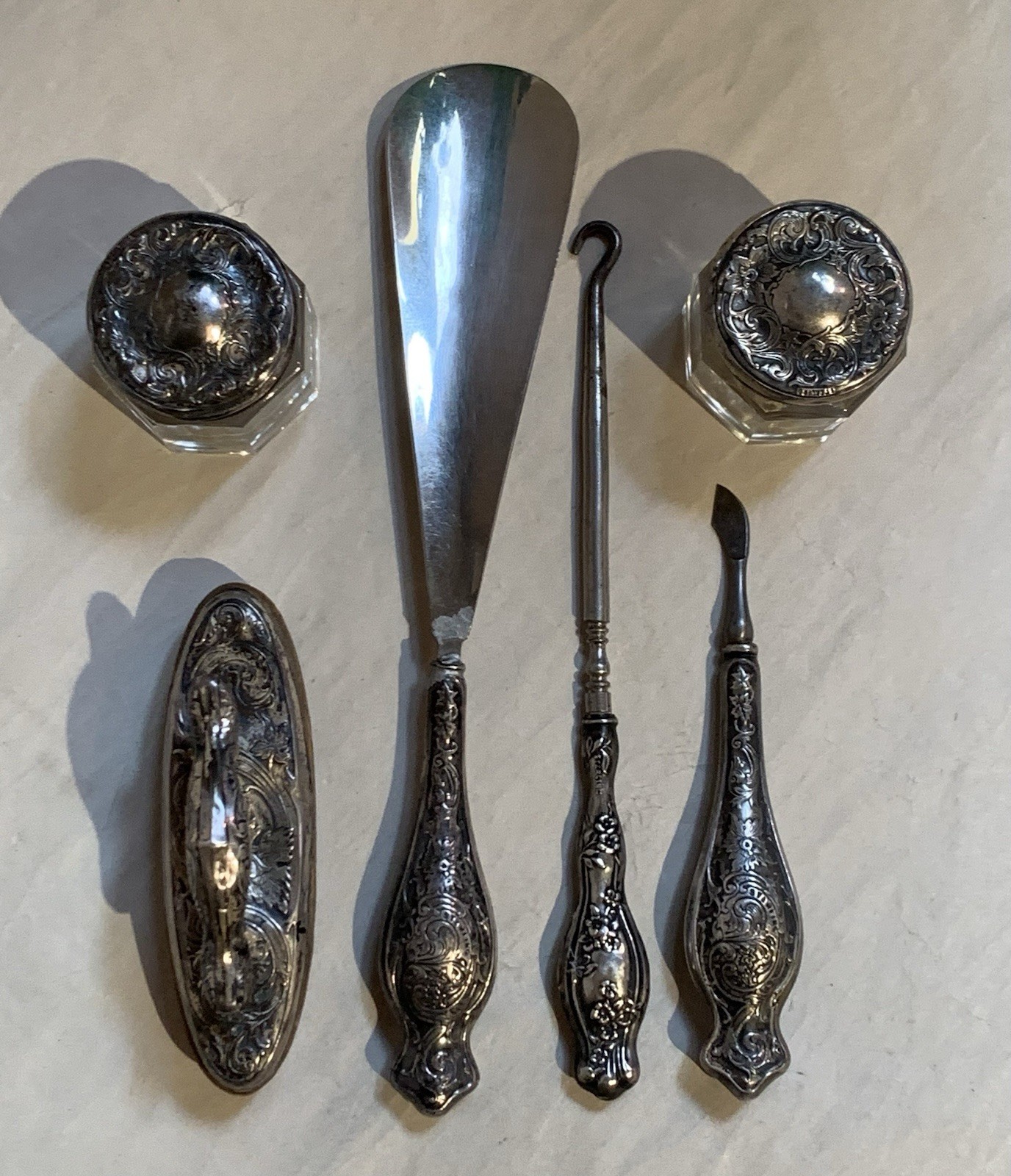 Vintage Sterling Silver 6 Piece Dresser Set 