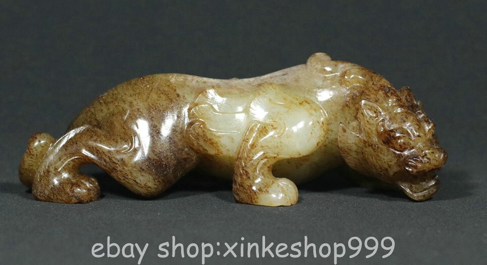 4.2" Chinese Natural Hetian Nephrite Jade Carving Auspicious beast Statue