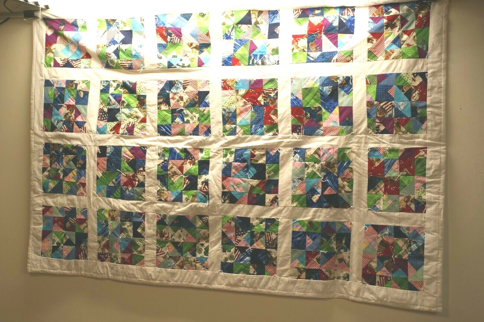 Q#9A, Contemporary Quilt, Couch Throw, Hand Tied, Patchwork, 56 X 38 inches