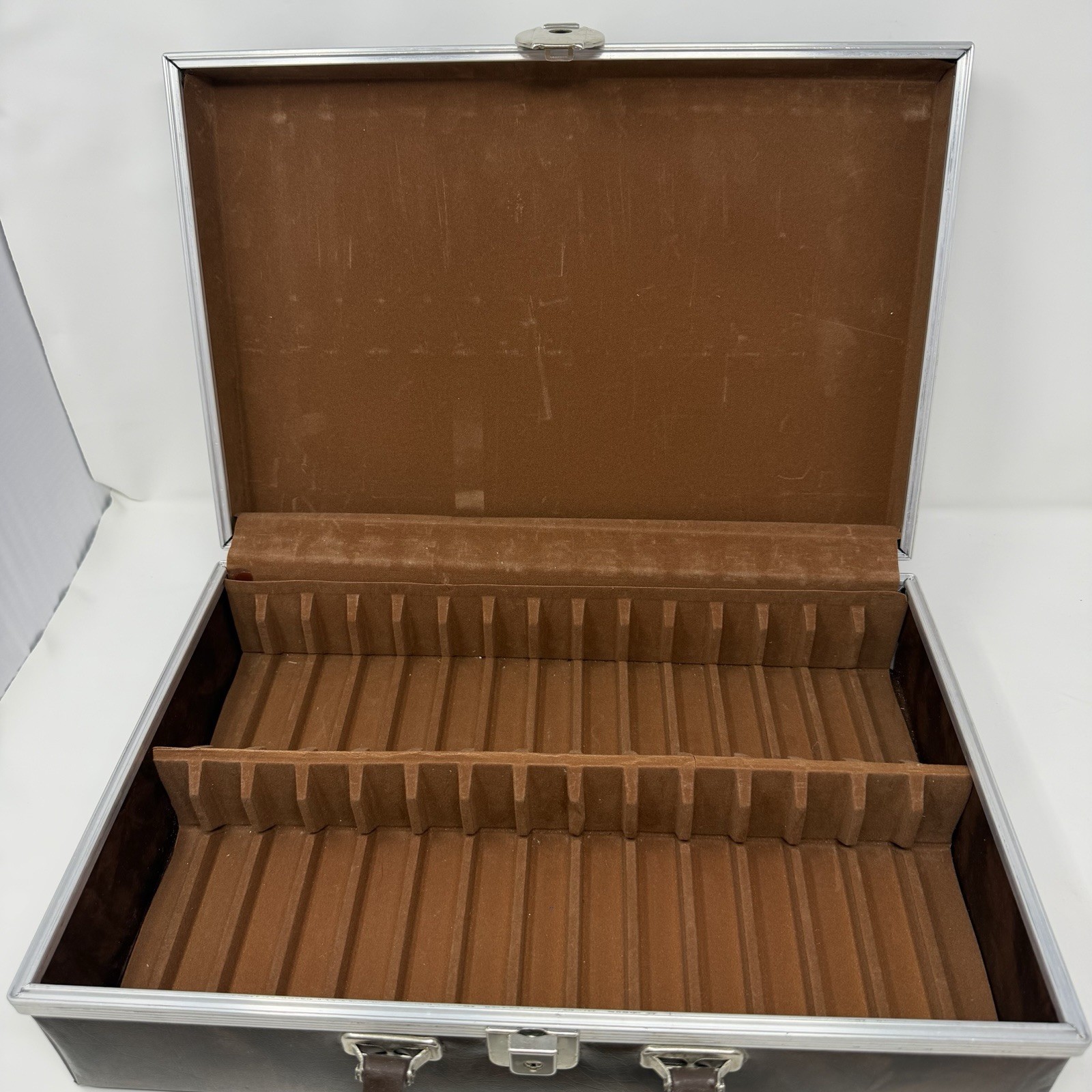 Vintage Cassette Tape Holder Portable Case Holds 30 Tapes Faux Brown Leather