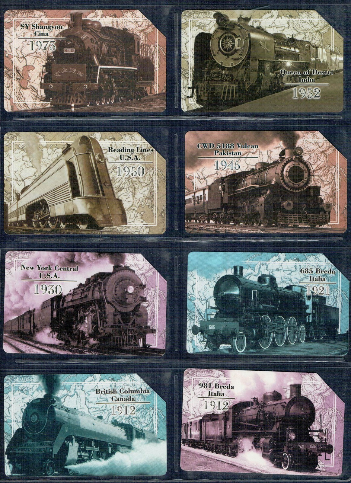 GIAN - Theme Series "Yesterday's Trains" 8 Used Magnetic Cards