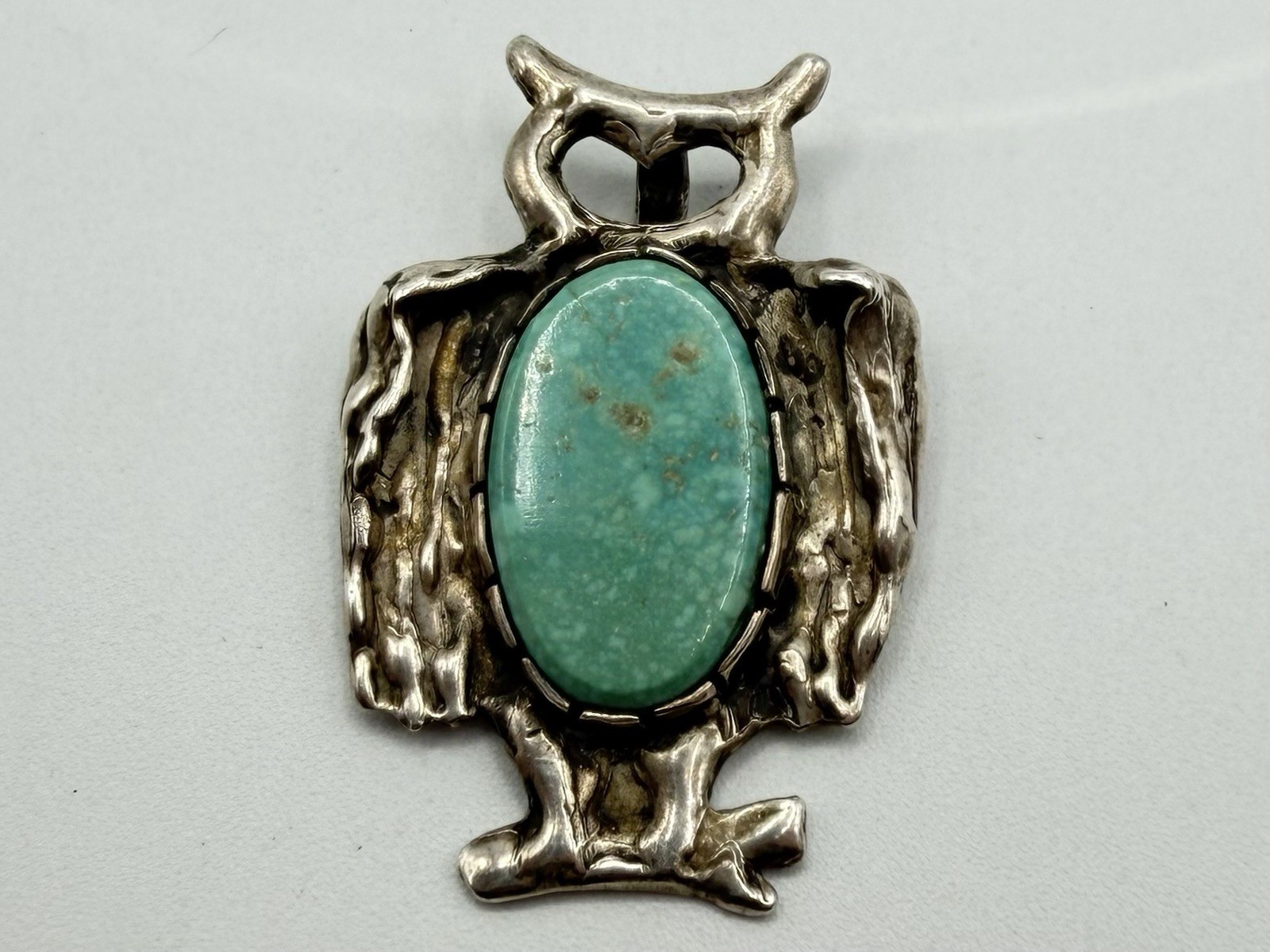 Vtg  Navajo Sterling Silver Turquoise Owl Pendant Signed Cal Henderson