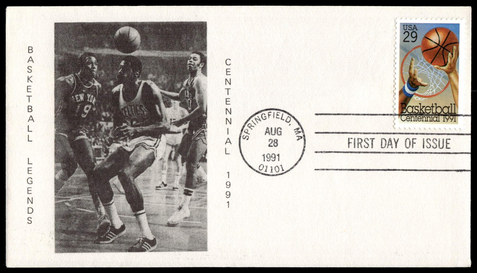 1991 Basketball Centennial FDC Basketball Legends Patriot Cachet