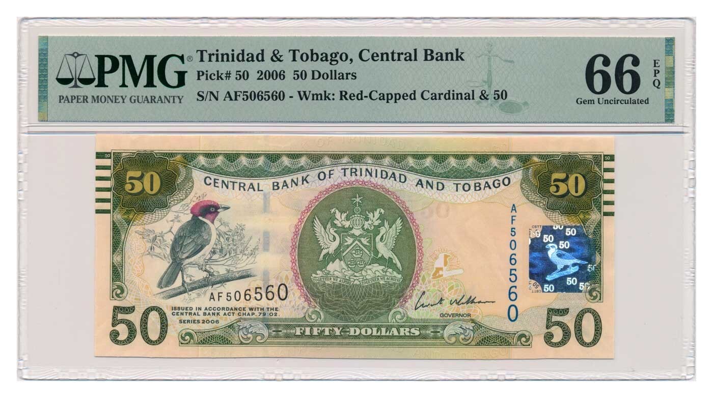 TRINIDAD & TOBAGO banknote 50 Dollars 2006 PMG MS 66 EPQ Gem Uncirculated