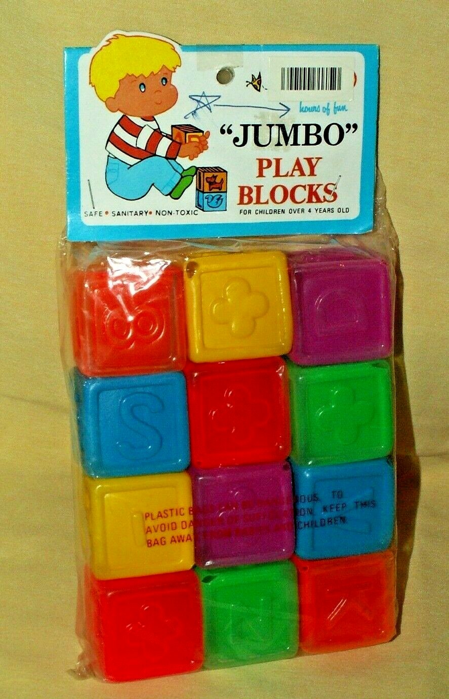 BUILDING BLOCKS VINTAGE HONG KONG NOS JUMBO SET 12 SEALD LETTERS SHAPES NUMBERS*