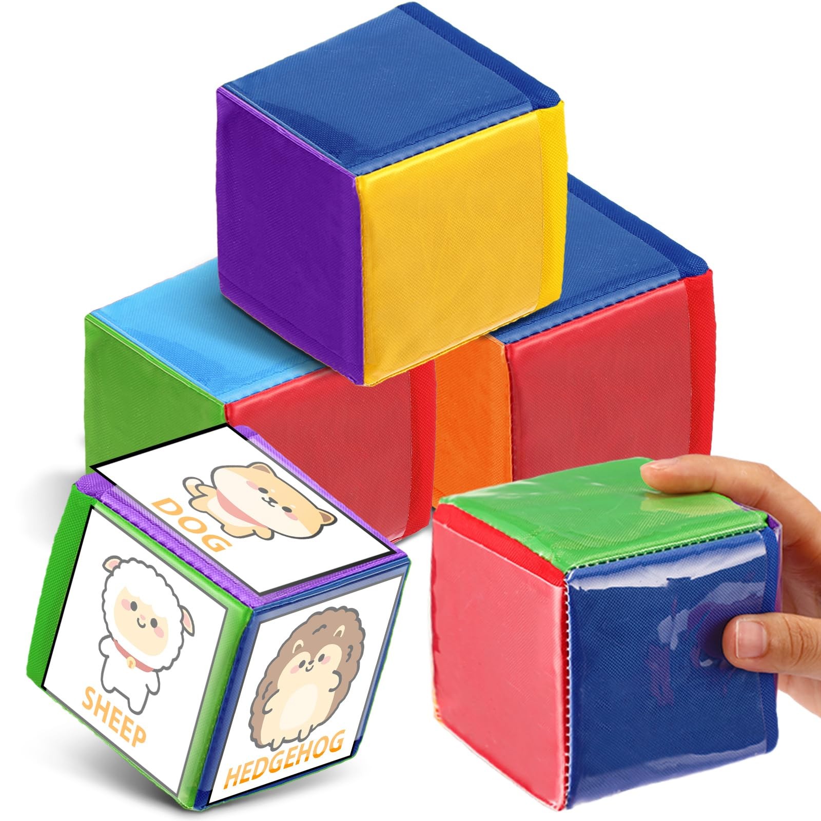 Yilloog 4 Pcs Large Foam Dice with Pockets DIY Education Playing Soft Dice Cu...