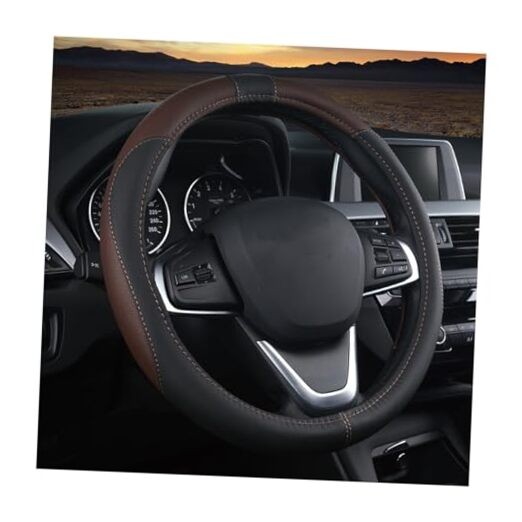  Car Steering Wheel Cover, Soft Leather Steering Wheel Protector, Black/Coffee