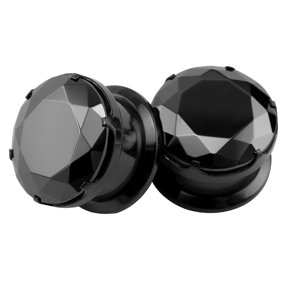 Black CZ Stone Ear Gauges Stainless Steel Screw Plugs Tunnel Ear Expander Str...