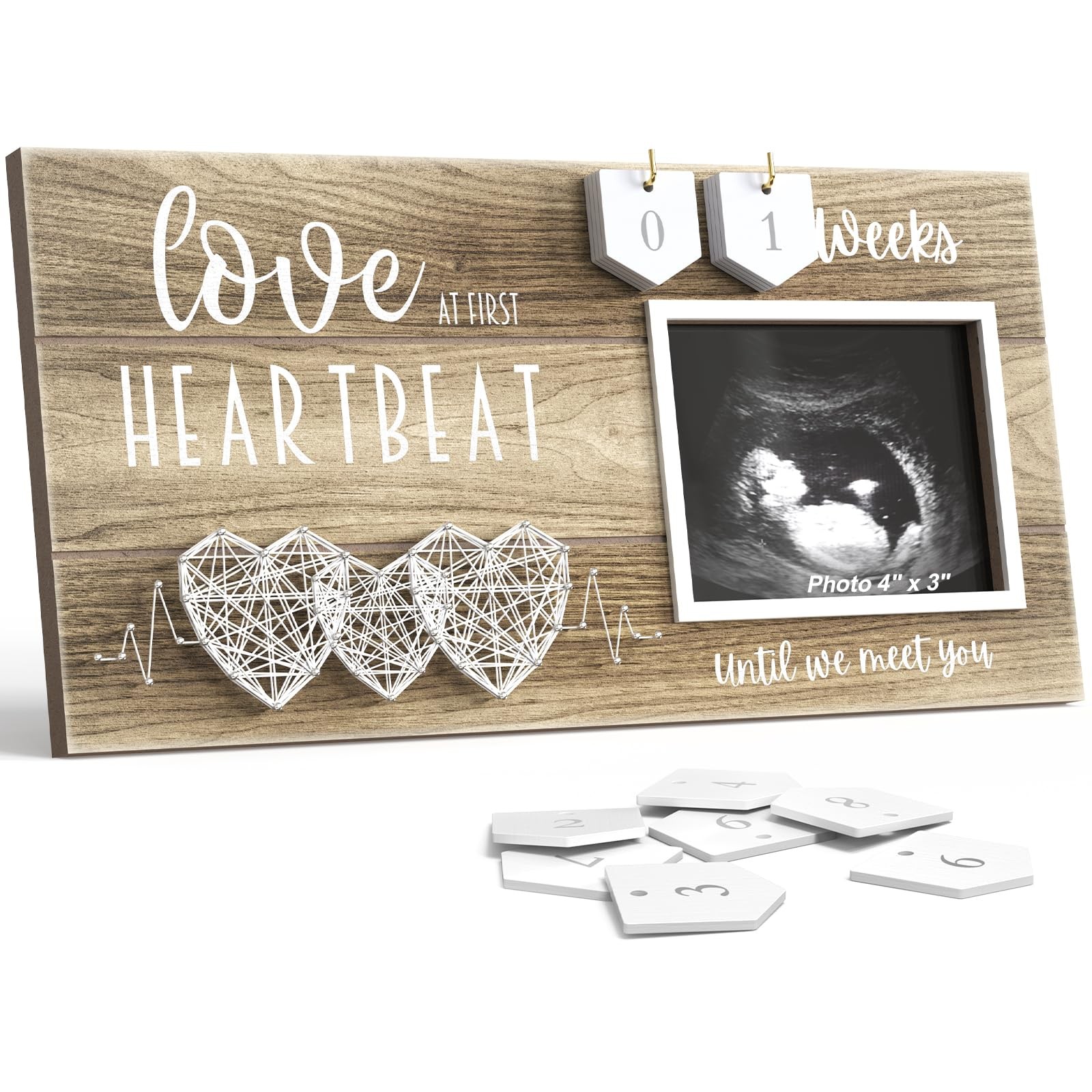 Baby Sonogram Picture Frame with Countdown Weeks - 3 Hearts Design, 4"x3" Ult...