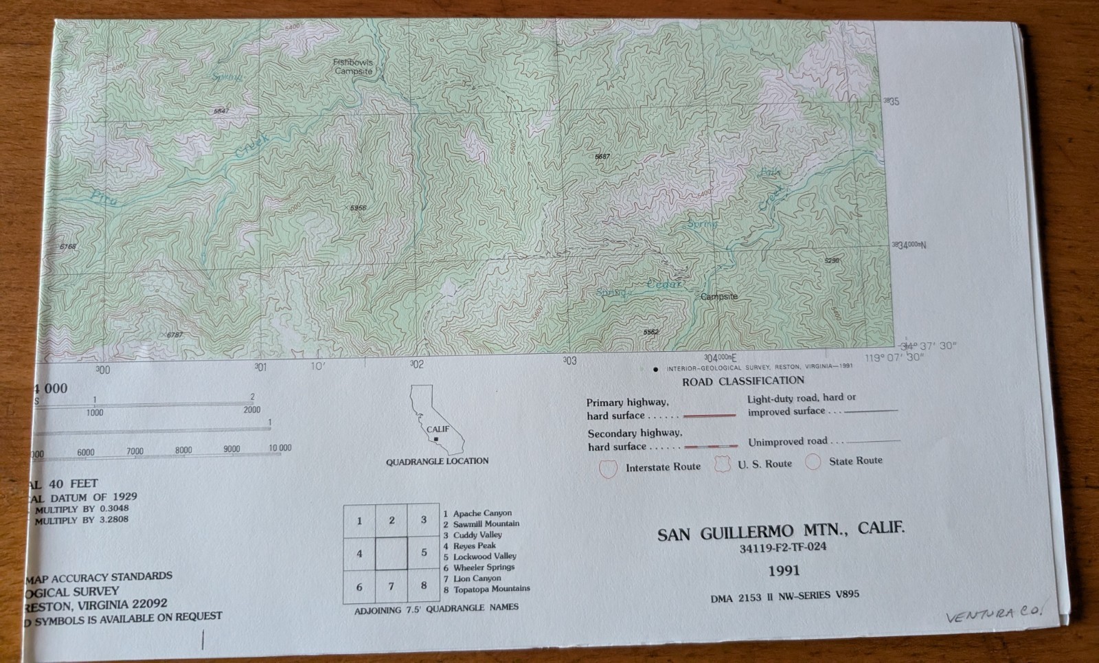 USGS Topo Map 7.5' Quad San Guillermo Mountain, California 34119-F2-TF-024, 1991