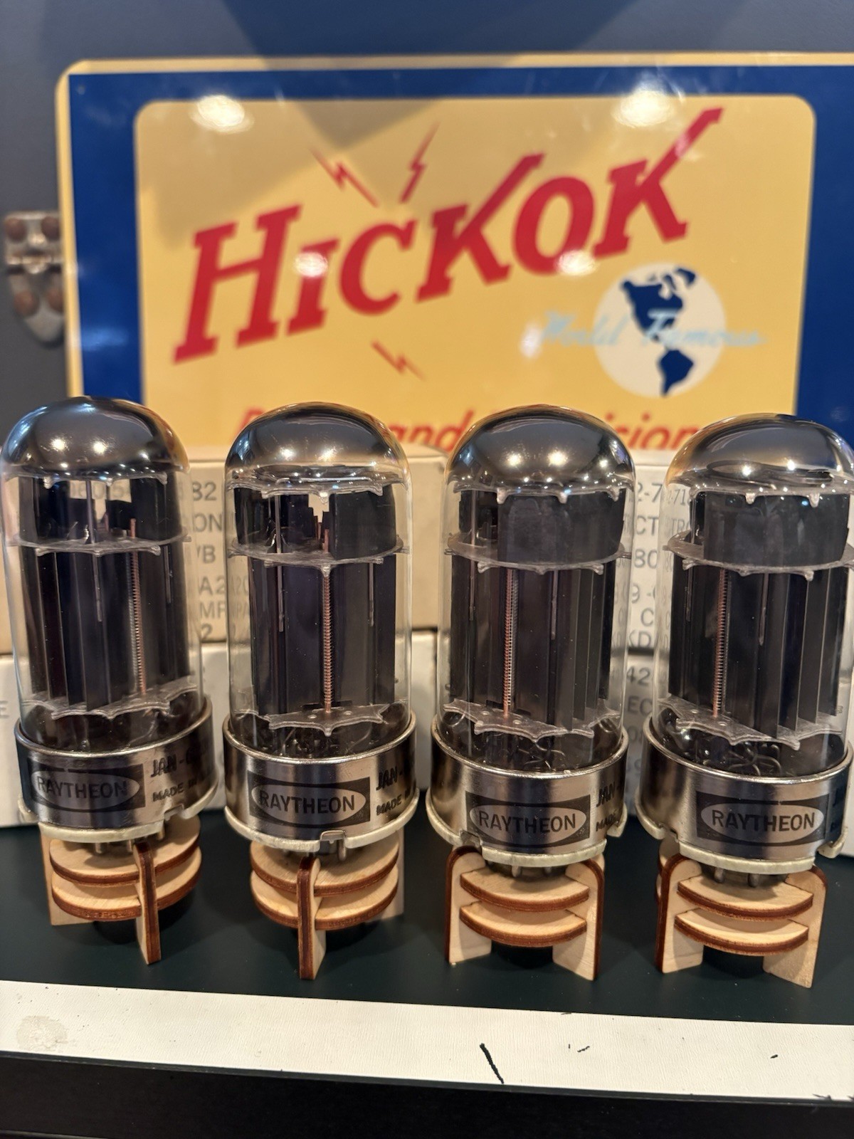 Matched Quad (4) 1969 Raytheon JAN 6080WB Black Plate Tubes 539C Test NOS NIB🔈