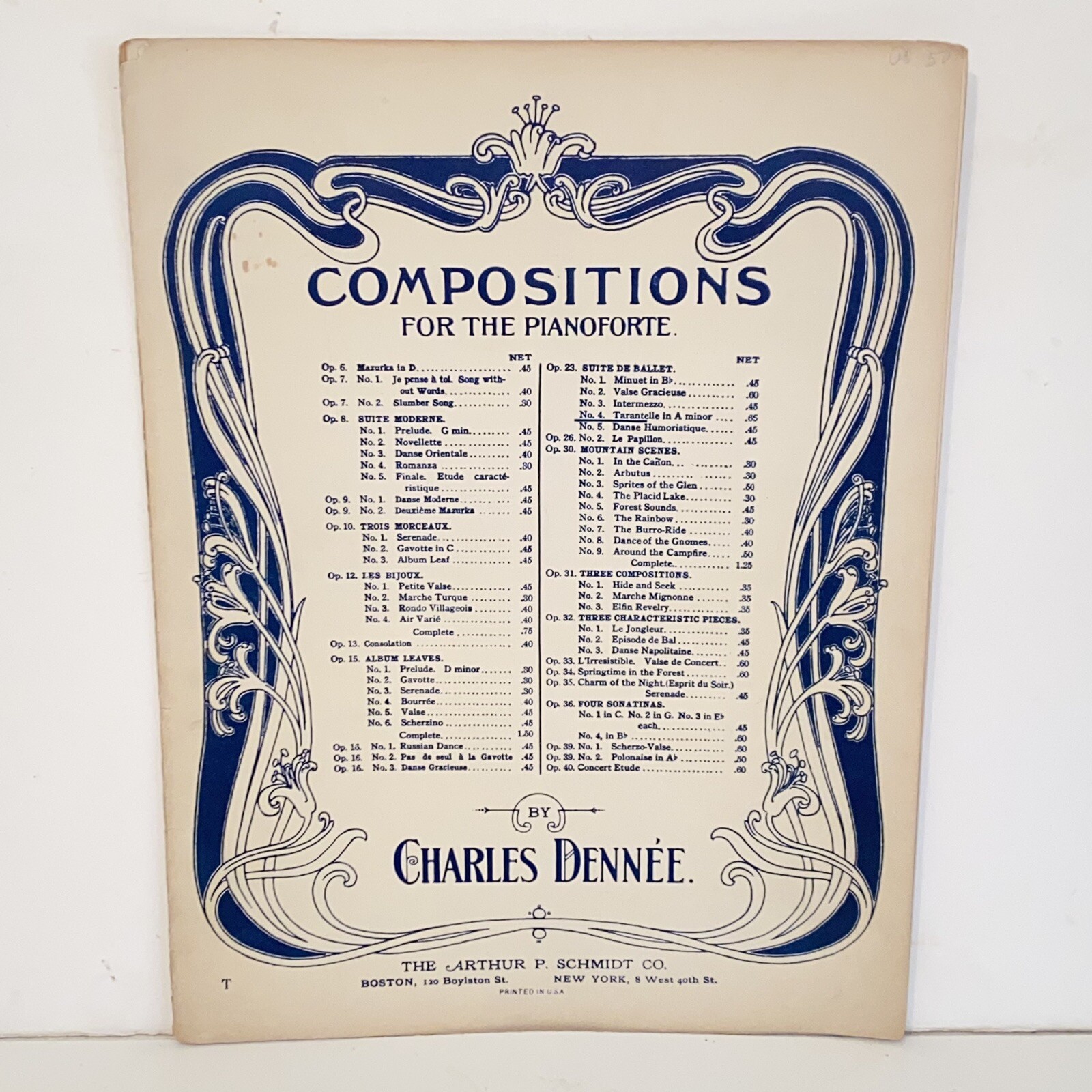 Antique 1922 Tarantelle in A Minor Piano Sheet Music by Charles Dennee