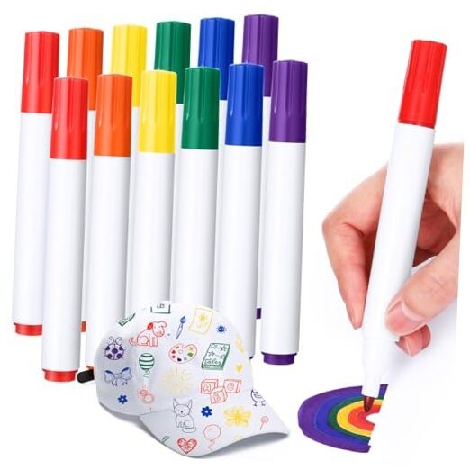12 Pack Rainbow Fabric Markers Permanent for Clothes 6 Color Paint Fabric Pens 
