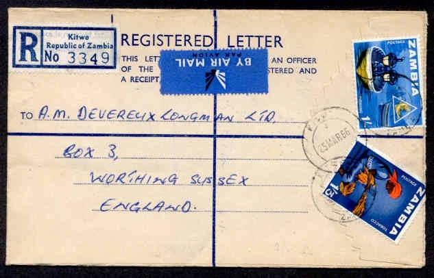 ZAMBIA 1966 REG ENV STNY TO UK