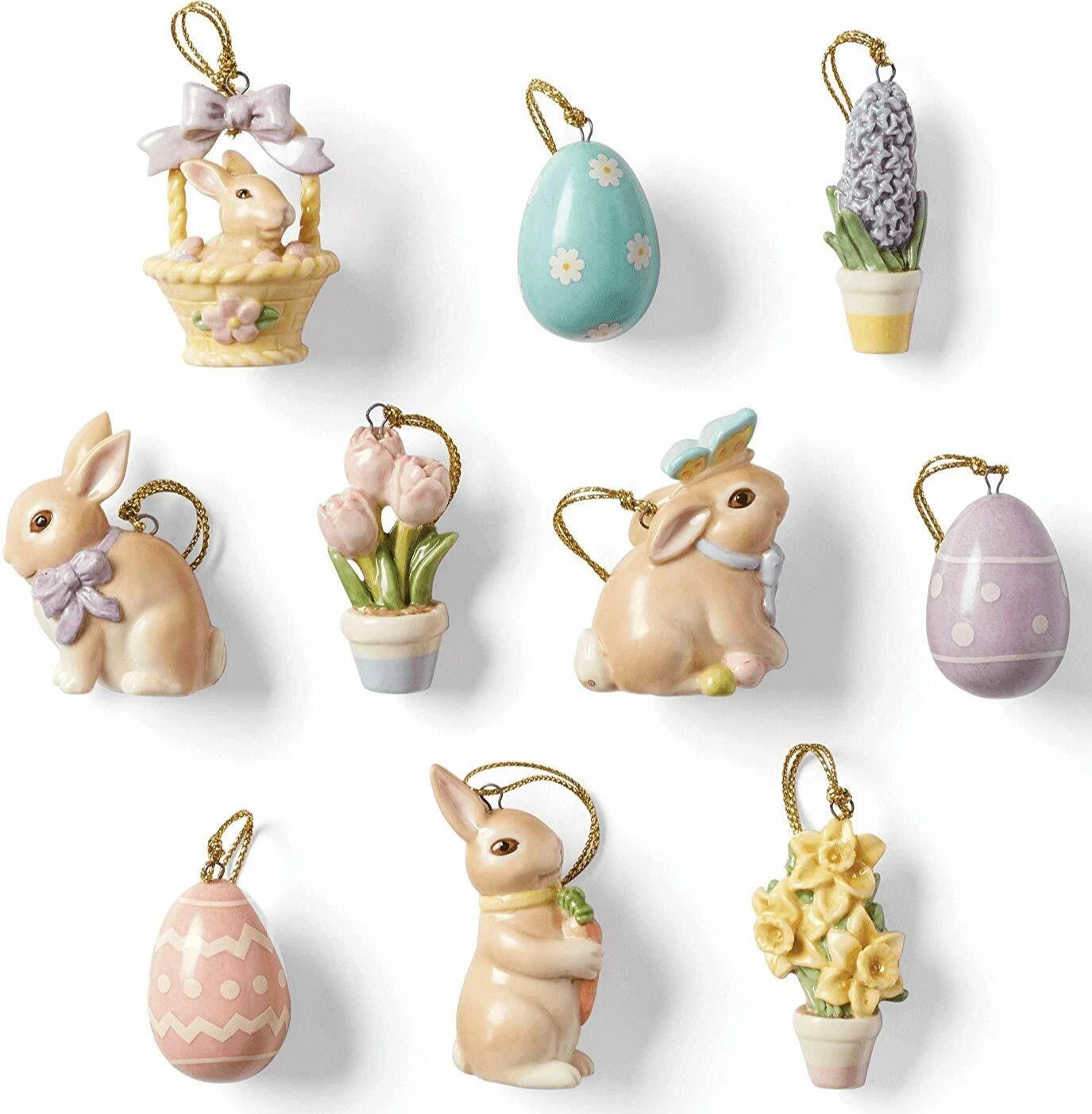 Lenox Easter Celebration 10-PC Mini Ornament Set Eggs Bunnies Basket Florals New
