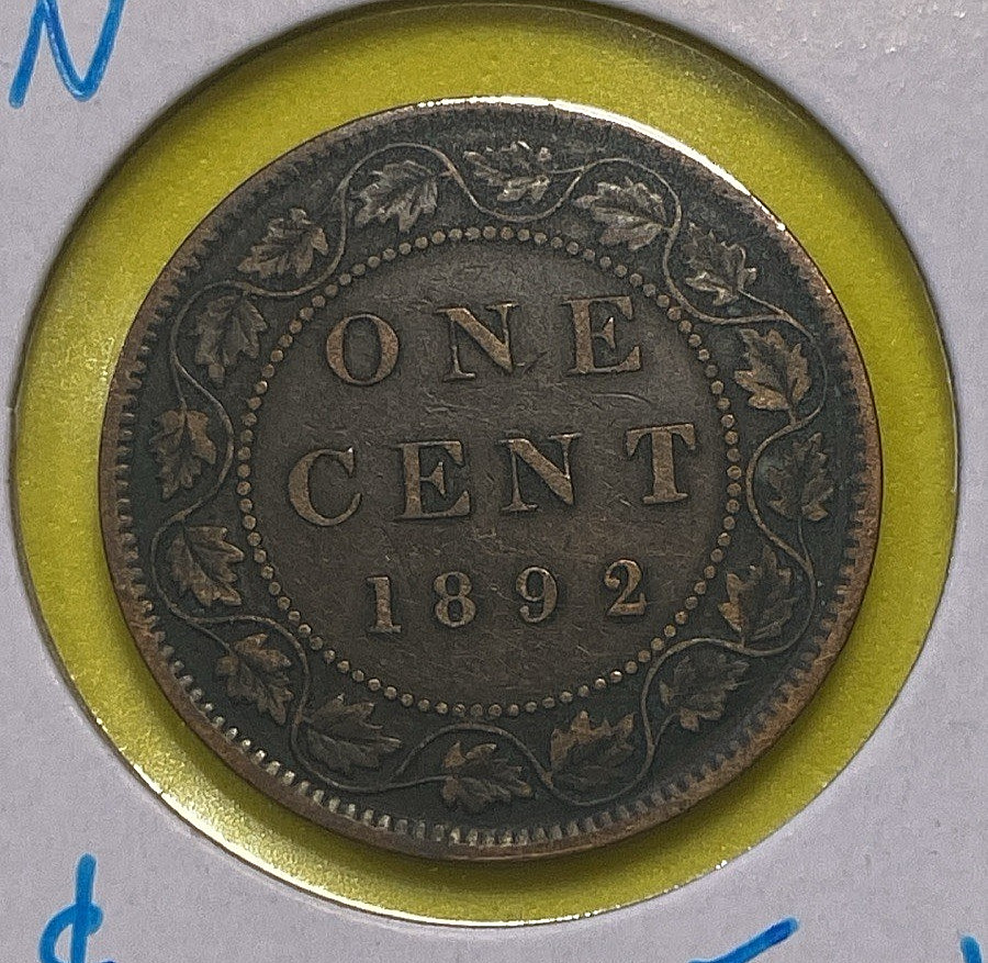 1892 Canada One Cent - Large 1 Penny - F 15 - Queen Victoria - Bronze