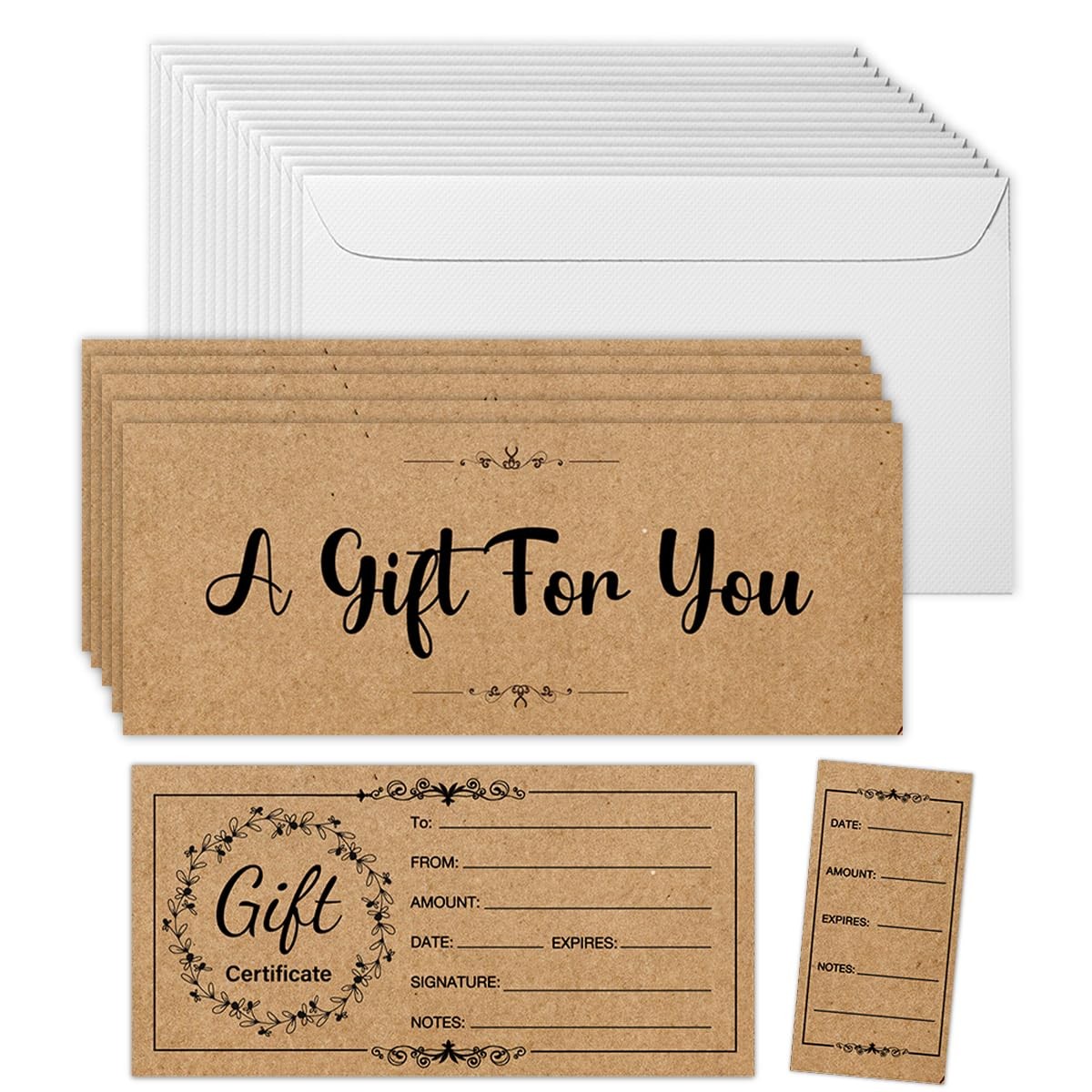 50 Sets Gift Certificates for Business, Blank Kraft Gifts Cards Style 01 