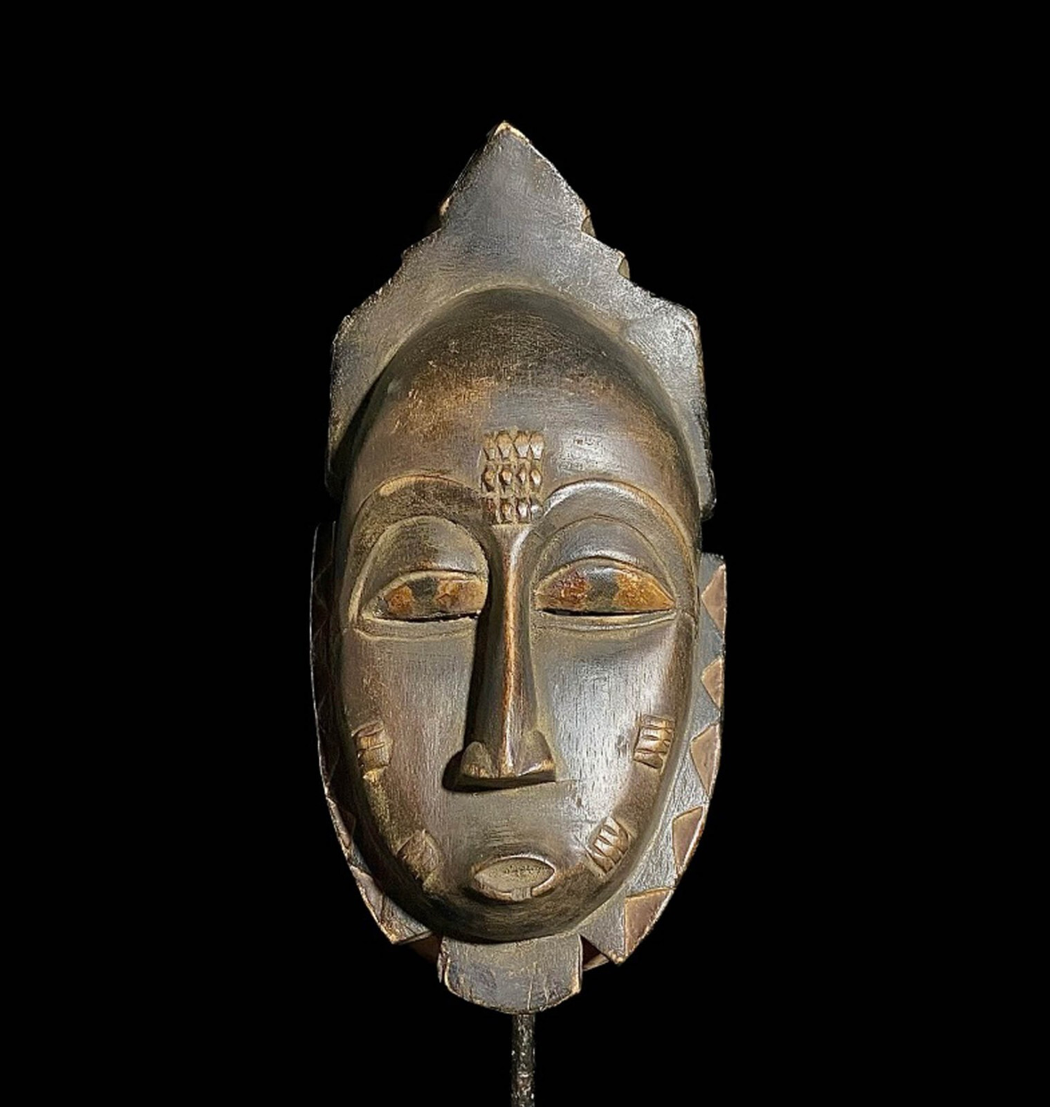 African Baule Style Wooden Mask Sculpture Hand Carved Tribal Wall Art Displ-7855