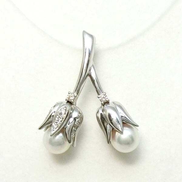 Tasaki Tahasaki Pearl K18WG Flower Motif Pendant Top Pearl Diamond 0.15ct