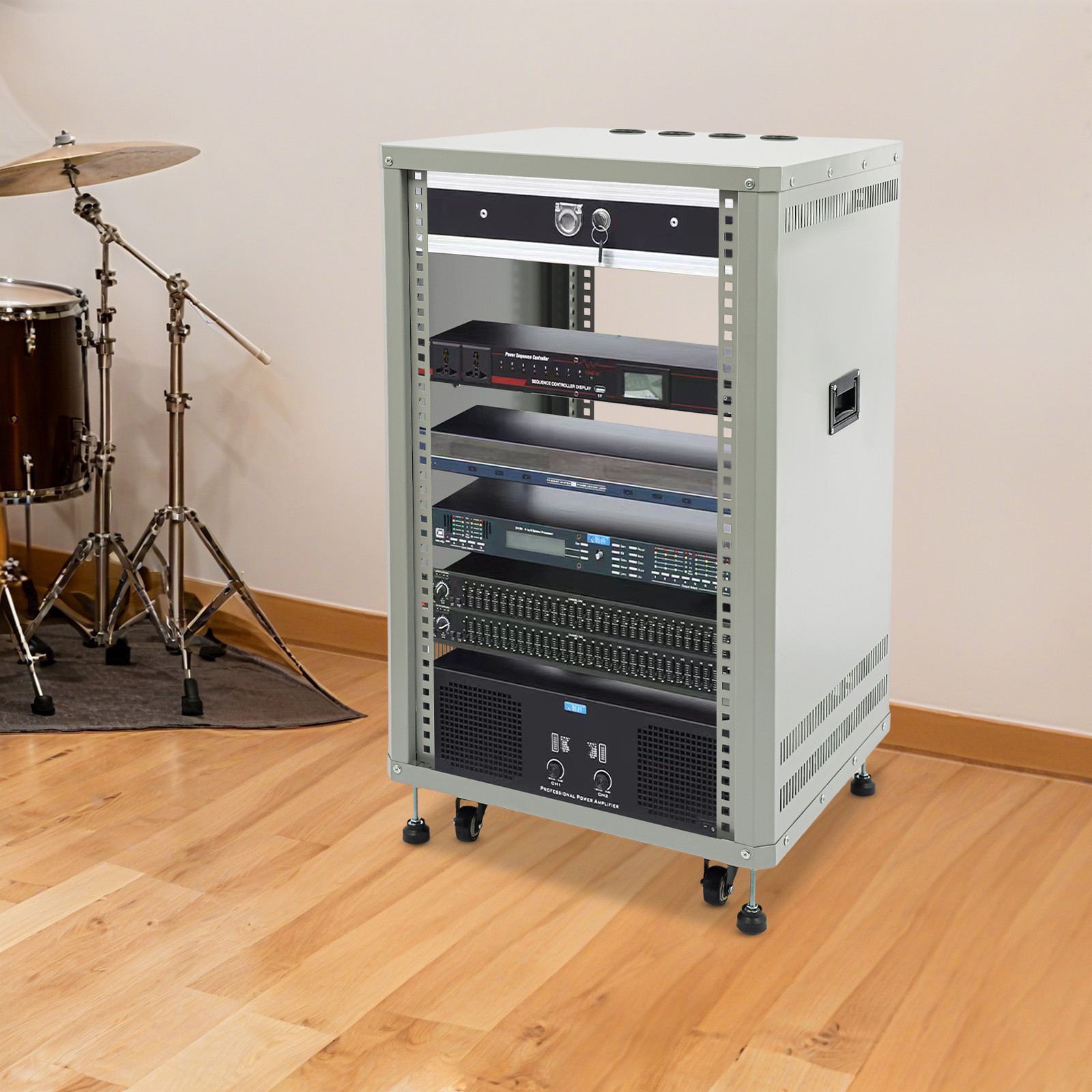 Stand Audio Rack DJ Mixer Stand Rolling Network Cabinet Mixer Holder w/Wheels