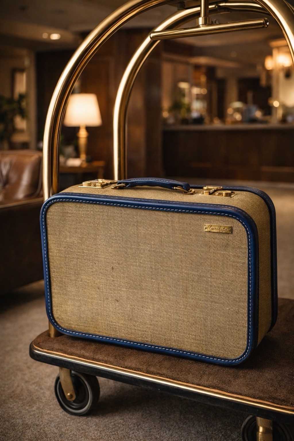 Vintage CARILITE Royal Blue & Tweed Overnighter 21” Brass Hardware