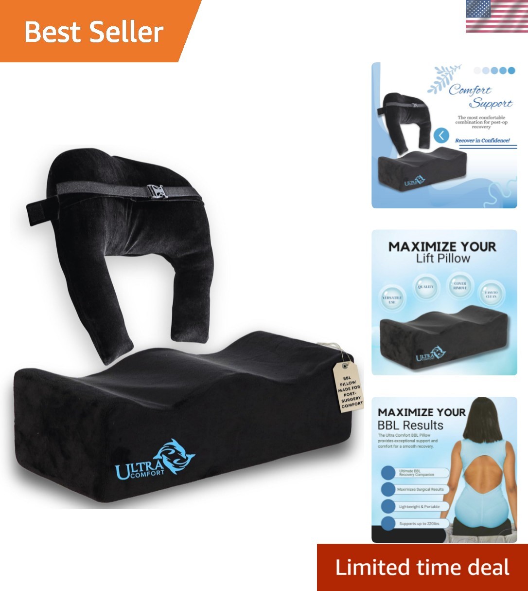 BBL Pillow After Surgery with Back Support, Doctor-Recommended Patented Desig...