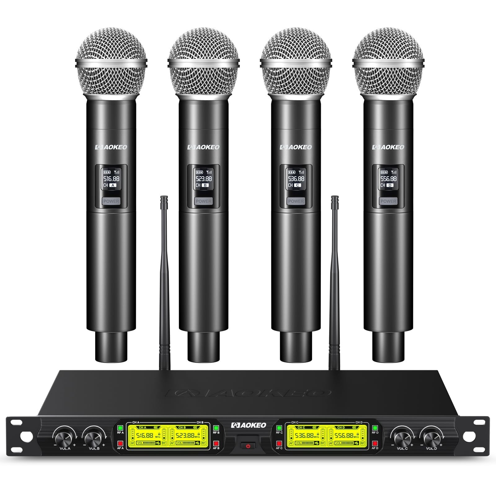 Aokeo Wireless Microphones System, 4 Channel UHF Wireless Mics,with 4 Handhel...
