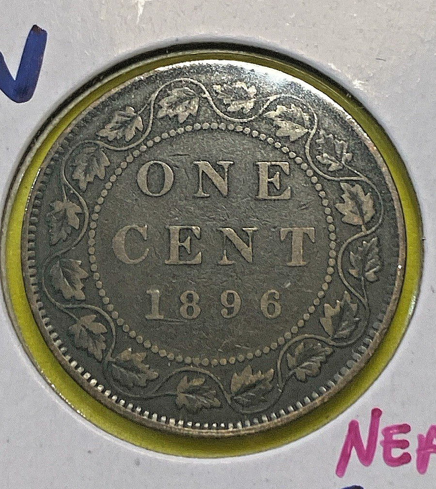 1896 Canada One Cent - Large 1 Penny - F 15 - Queen Victoria - Bronze