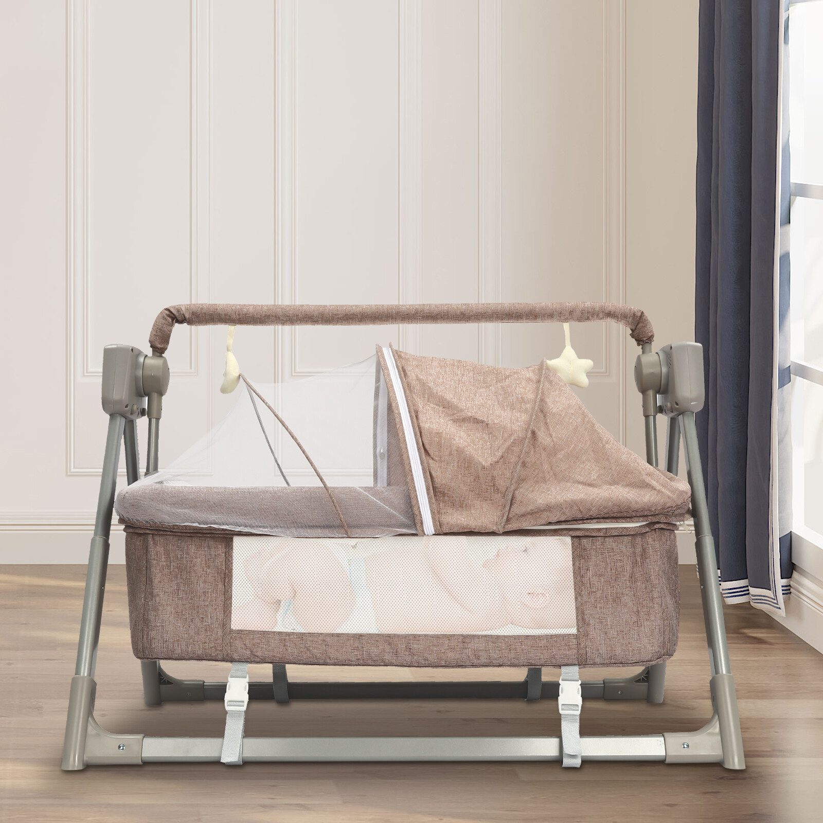 Portable Electric Baby Swing Cradle Bassinet Rocking Crib Infant Bed Cradle New