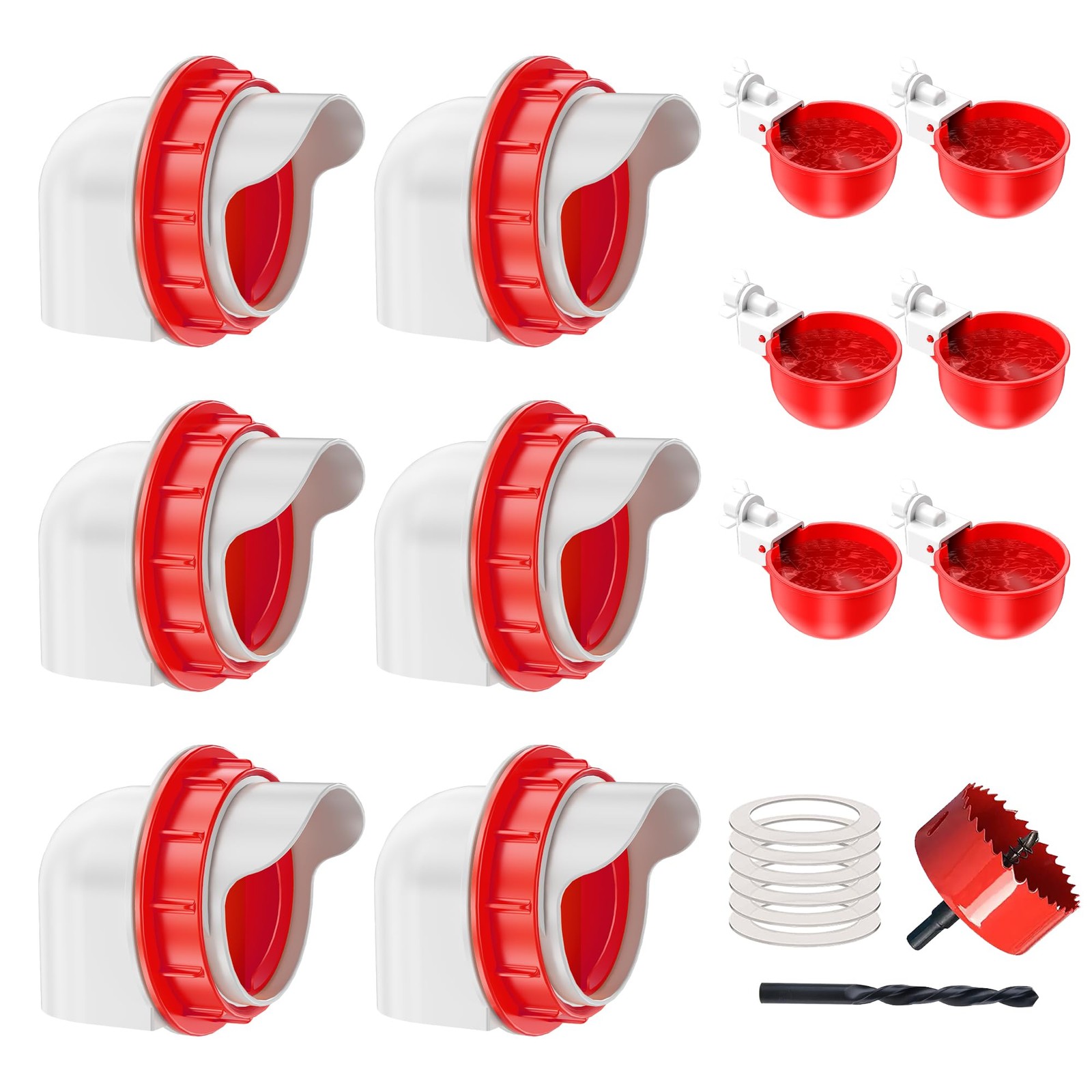 Chicken Feeders and Waterers, 6 Ports Chicken Feeder No Waste and 6 Packs Chi...