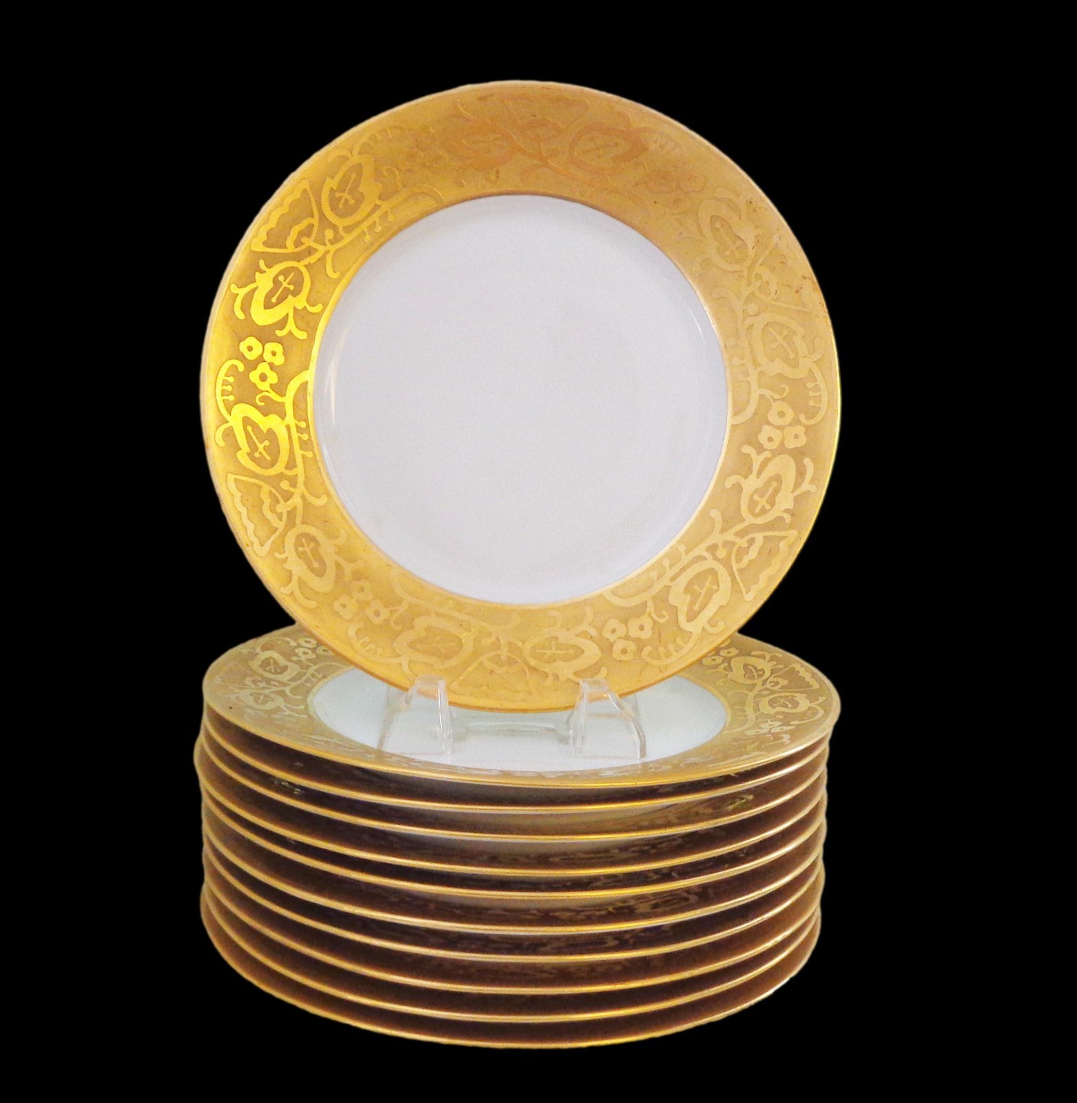 11 Hutschenreuther Gold Encrusted Wide Bordered Salad 8 1/2" Salad Plates