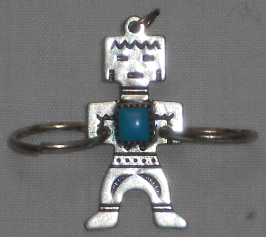 Vintage Sterling Silver Turquoise Kachina Charm Pendant 1" Native NICE
