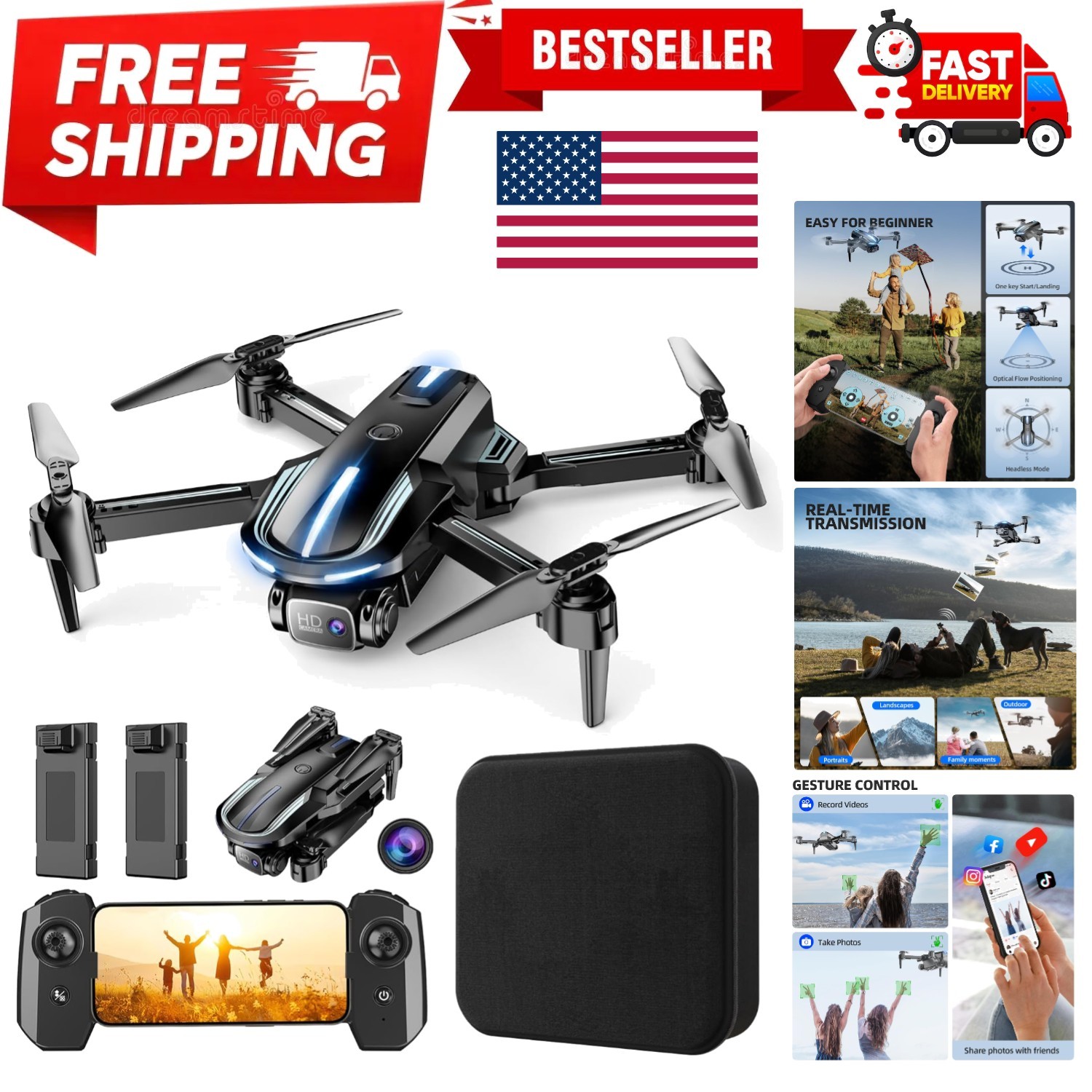 Drone with Camera 1080P HD FPV Foldable Mini Drone for Beginners Kids Adults,...