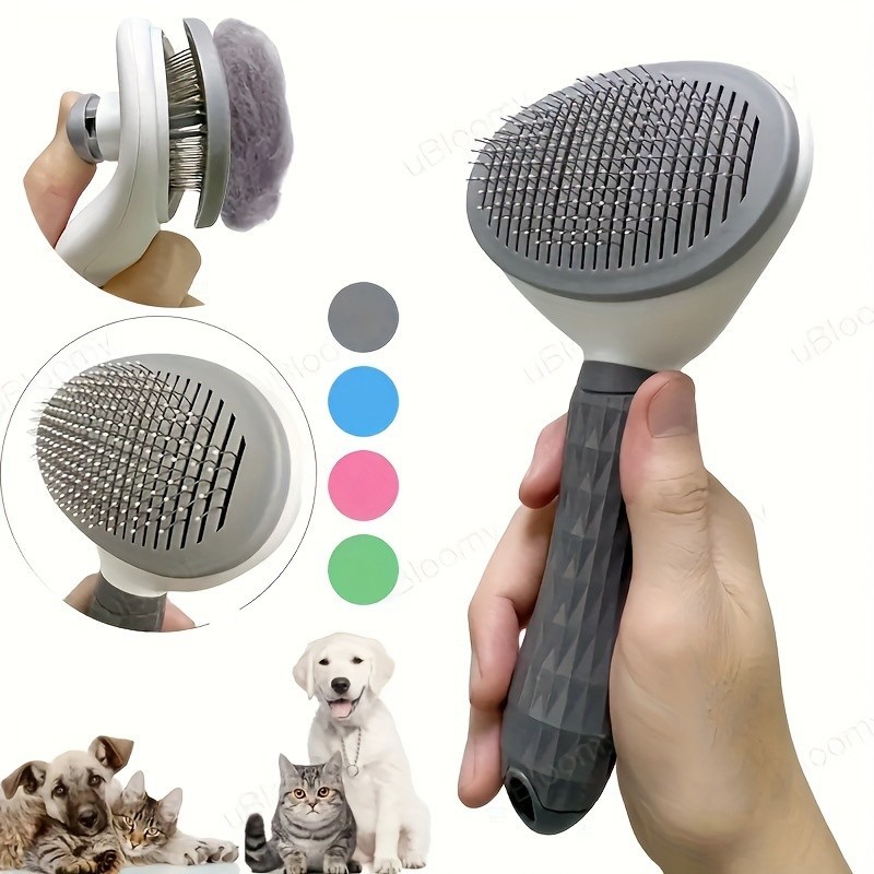 One-Click Pet Hair Removal Comb, Self-Cleaning Slicker Brush for Dogs & Cats