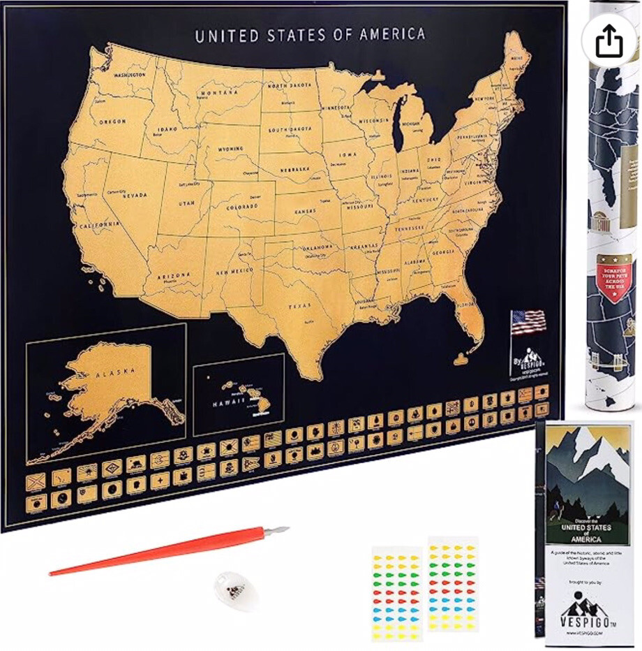 Vespigo Scratch Off USA - Parks & Scenic Trails 24” X 17” Poster