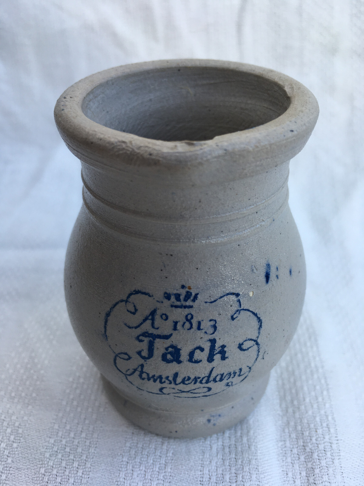 Blue print Tack Amsterdam Anno 1813 Dutch mustard pot jar c1900-1940