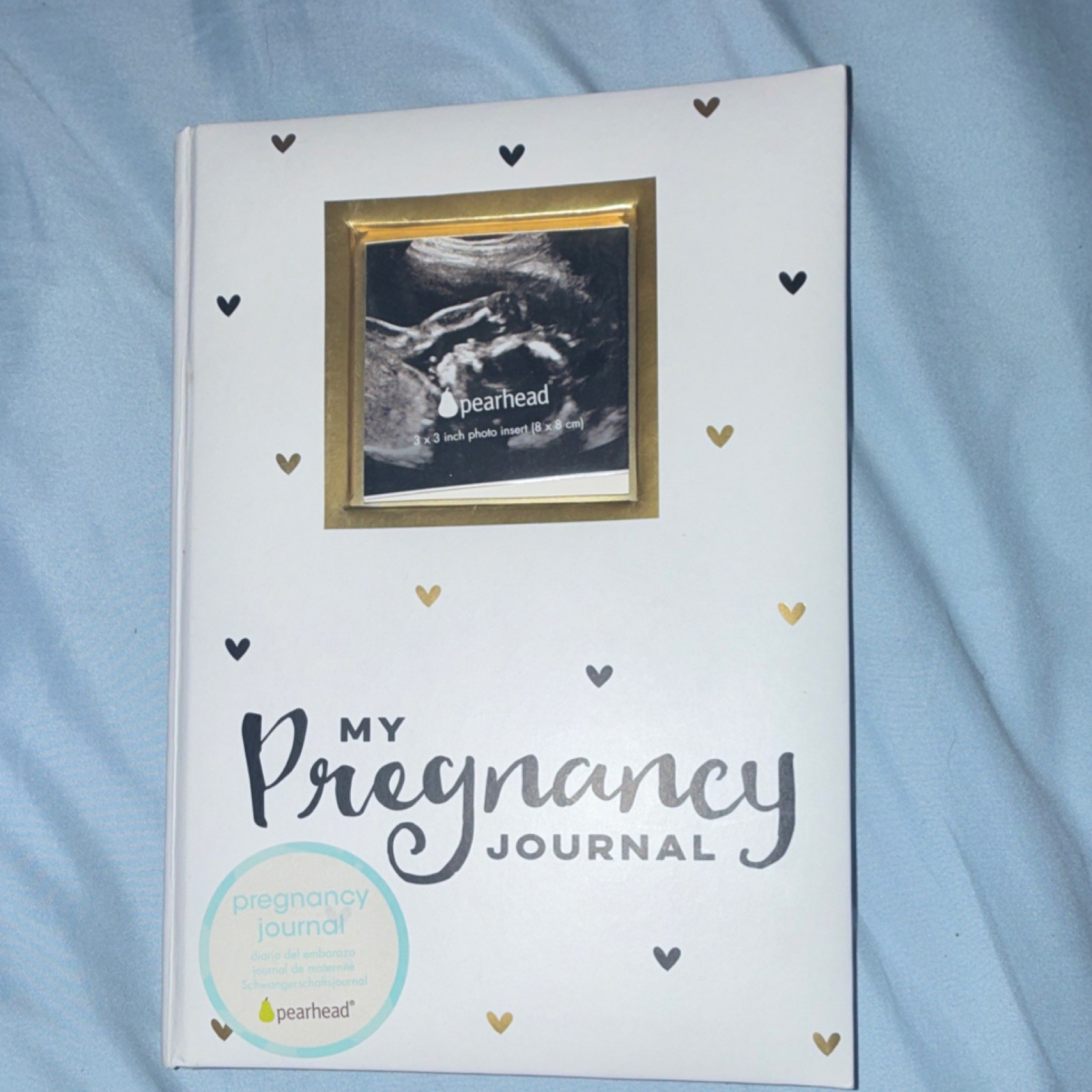 Pearhead Pregnancy Journal Baby Girl Theme White Gold Black Hearts Book
