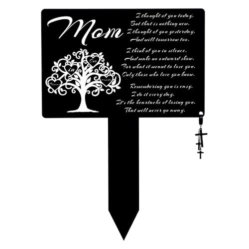 Memorial Metal Grave Marker, Waterproof Cemetery Decorations with Cross Mom