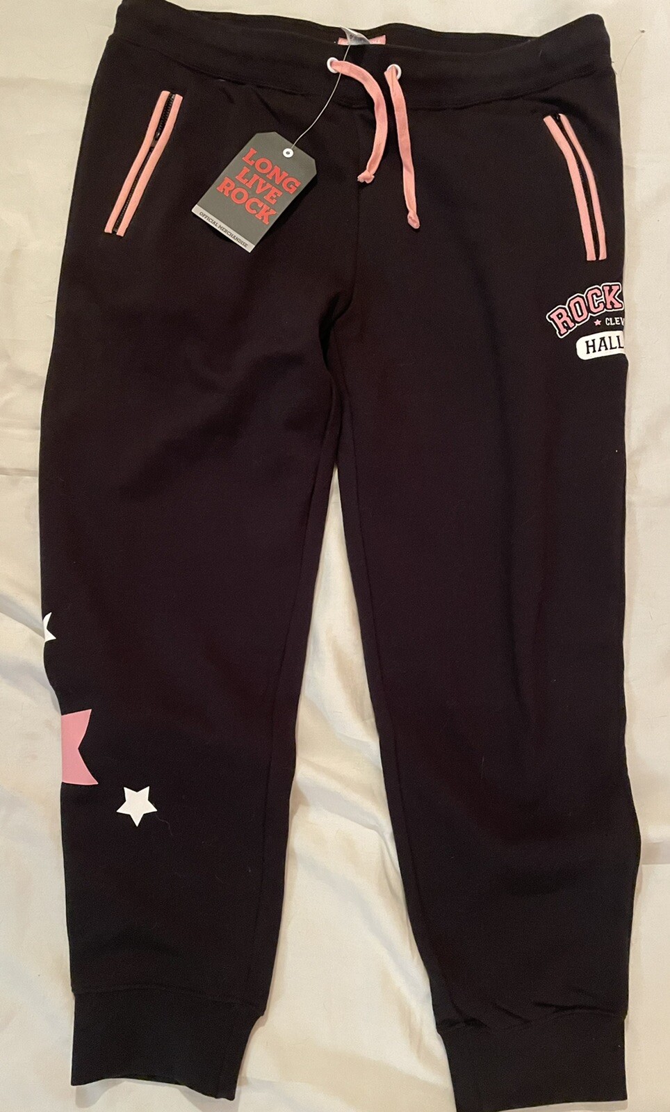 NWT Womens Rock & Roll Hall Of Fame Black Pink Joggers Sweatpants 2XL Souvenir