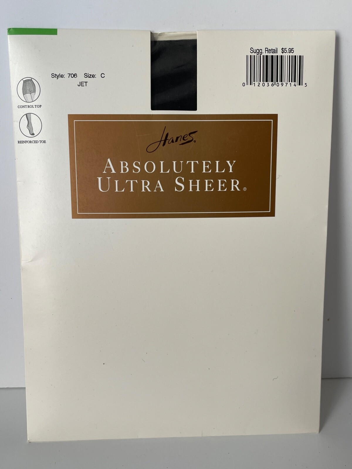 NOS VTG HANES JET BLACK CONTROL TOP PANTYHOSE ABSOLUTELY ULTRA SHEER NYLONS*SZ.C