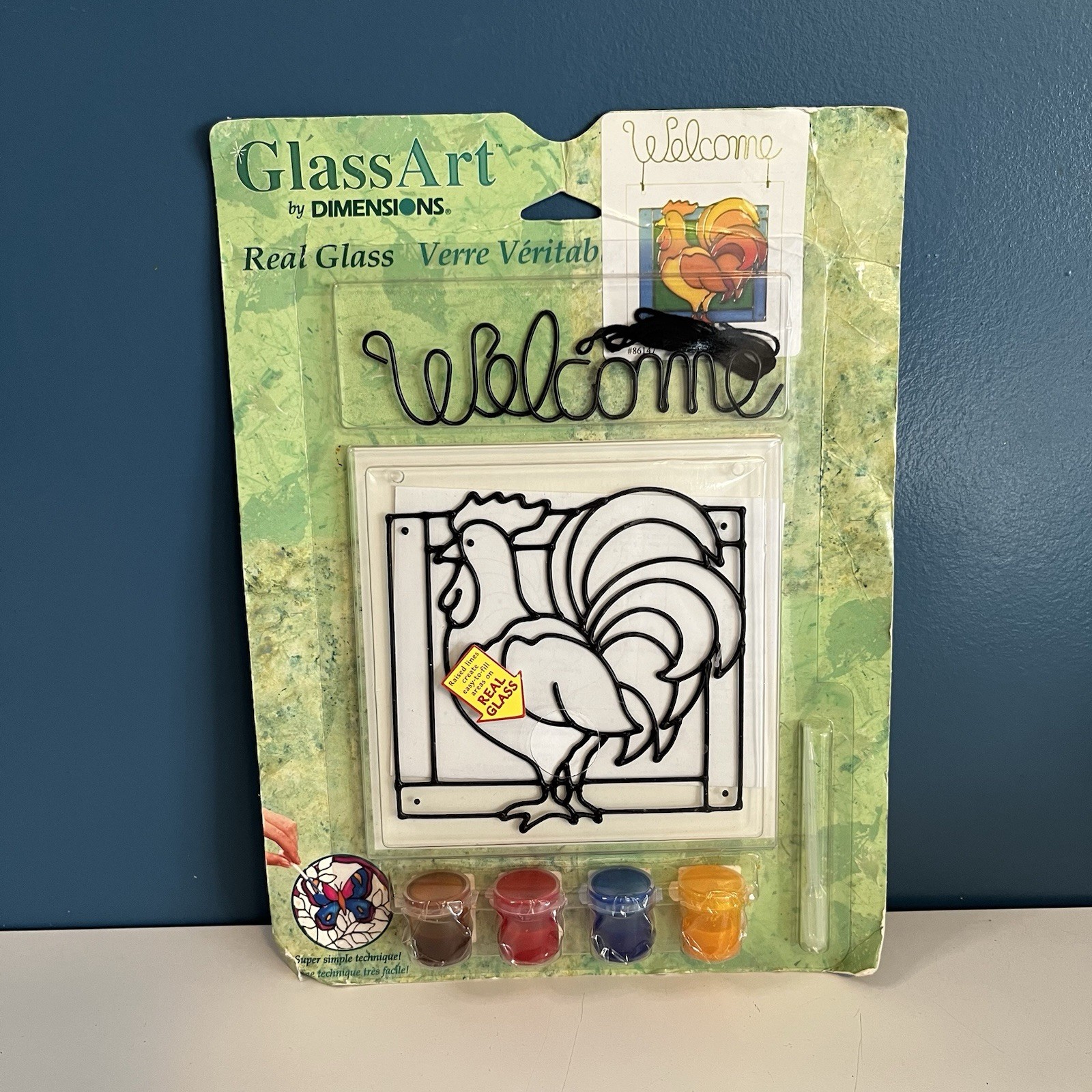 Dimensions Glass Art Kit by Welcome Rooster #86147 NOS 2007 Completed 6”x6”