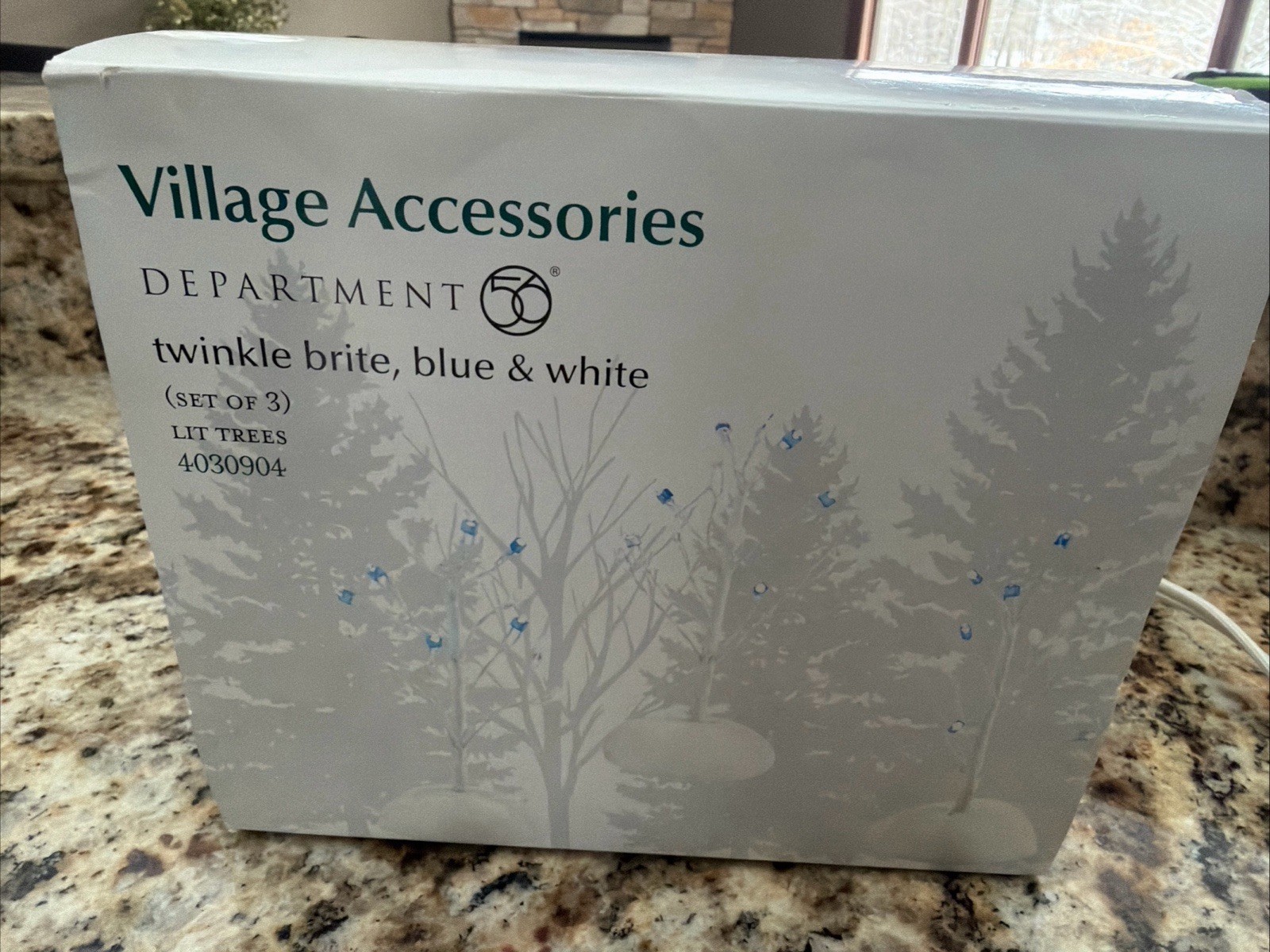 Department 56 Village Accessories Twinkle Brite, Blue & White Trees - Excellent