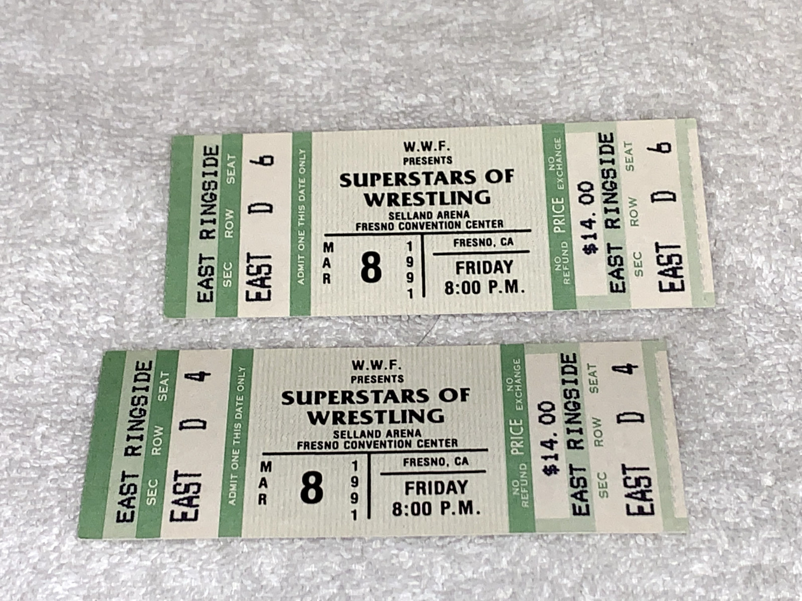 WWF SUPERSTARS  WRESTLING 2 UNUSED TICKETS Undertaker Sgt Slaughter HACKSAW USA