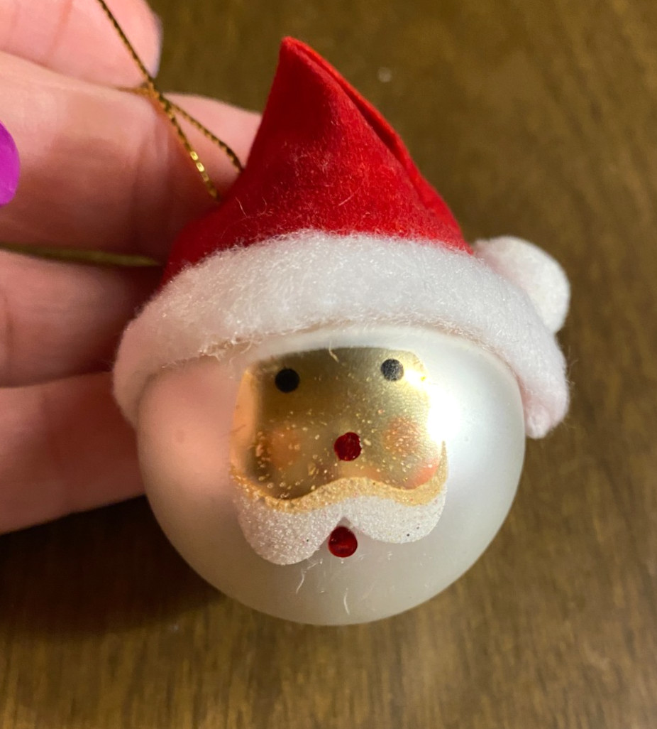 Blown Glass Mini Santa Head w Hat Ball Christmas Ornament 1 1/2"